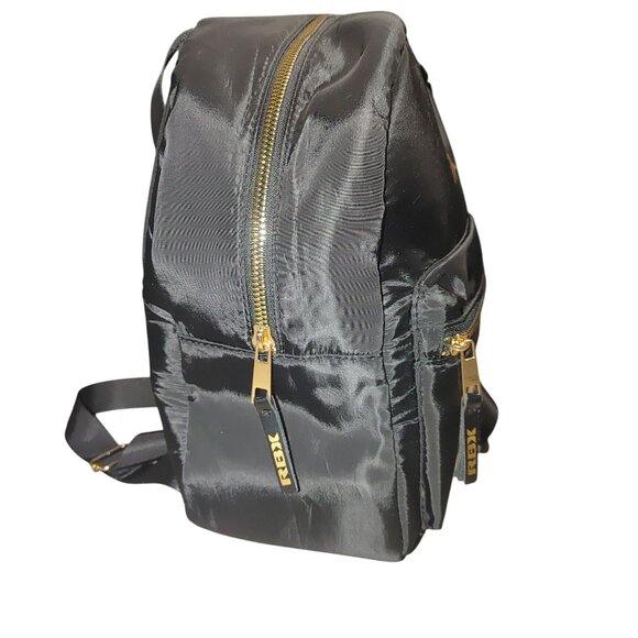 BX Black Nylon Mini Backpack Gold Zippers Logo Compact Gym Travel School Dogwalk - Picture 2 of 9